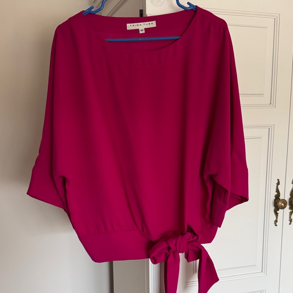 Trina Turk Women's Magenta Tie-Hem Batwing Blouse